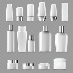 Comprehensive Set of Blank White Cosmetic Bottles and Jars .Vector