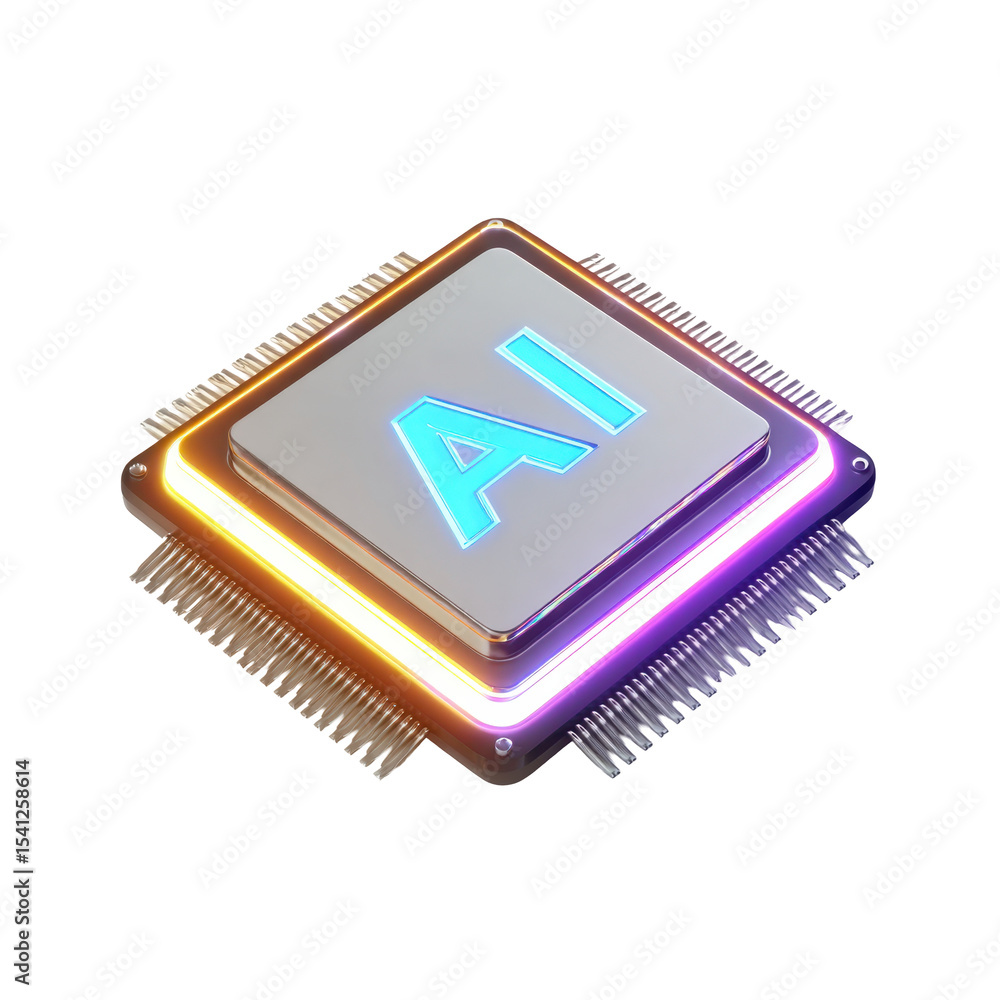 Poster transparent png icon of a 3d isometric microchip with ai design in clean and advanced tech style