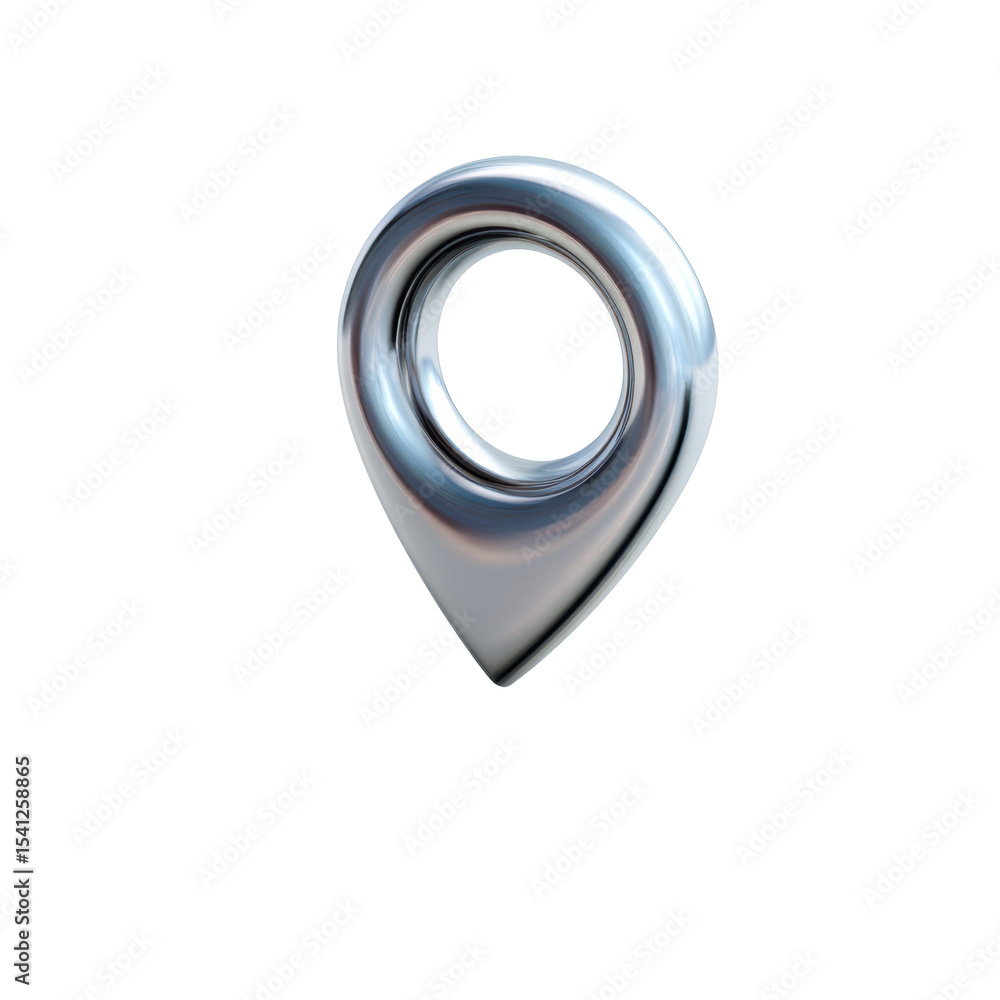 Poster a shiny silver 3d render of a location pin ideal for gps systems geotagging purposes and maps icons