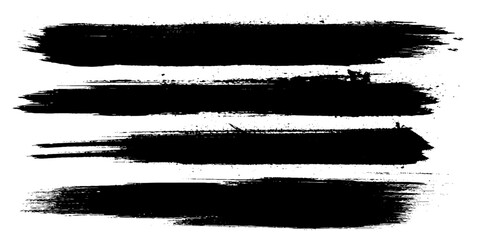 Collection of line hand drawn trace brush strokes black paint texture set vector illustration. 