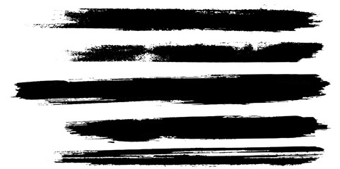Collection of line hand drawn trace brush strokes black paint texture set vector illustration isolated on white background. Calligraphy brushes high detail abstract elements. 