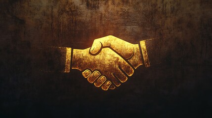 Golden handshake image on a dark background.