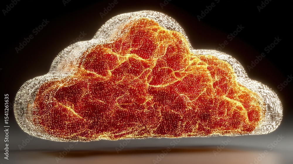 Poster glowing cloud computing: digital network and data storage