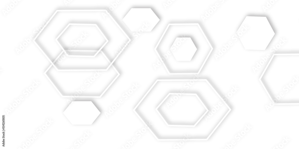 Poster clean white background featuring overlapping hexagons, creating a modern and clean design element ef
