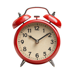 Alarm clock round classic twin bell red minimal style isolated on transparent background