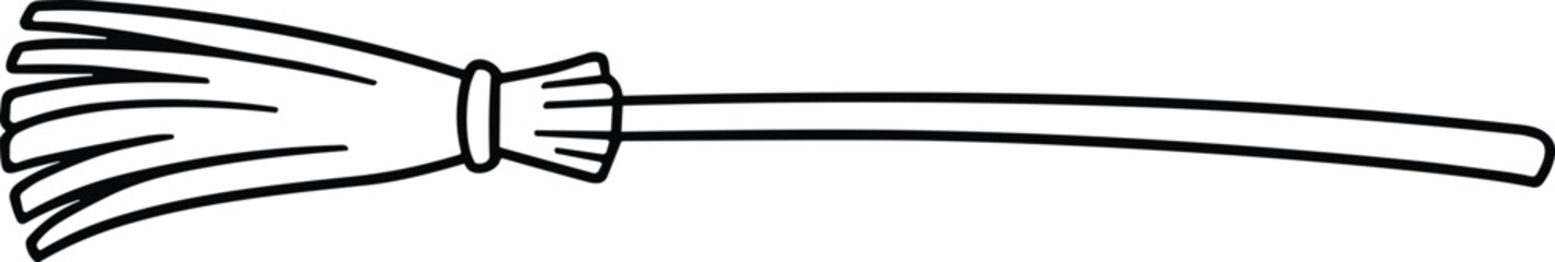 Classic Straw Broom Line Art Illustration – Vintage Cleaning Tool Vector Drawing