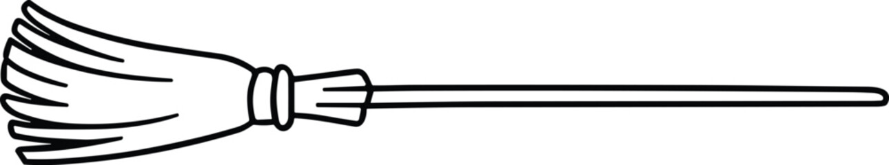 Long Handle Straw Broom Line Art – Minimalist Vintage Cleaning Tool Illustration