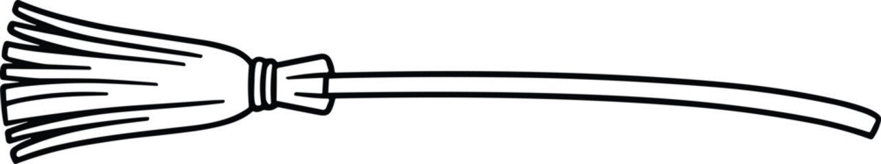 Rustic Broomstick Line Art – Hand Drawn Traditional Cleaning Tool Illustration