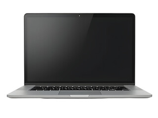 Silver Laptop Computer with Dark Gray Screen Displayed Front View Isolated on a Transparent Background