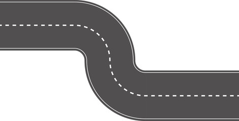 Wavy Curved Road. Top view. Flat illustration isolated on white background.