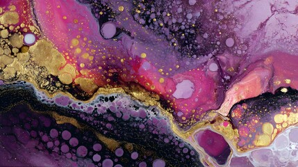 Vibrant Abstract Cosmic Painting with Pink Purple and Gold