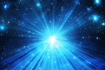 Naklejka premium Vibrant blue light with flying particles creating a cosmic atmosphere, blue light and flying particles background