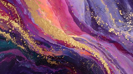 Vibrant Abstract Cosmic Painting with Pink Purple and Gold