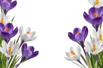 Naklejka premium Spring crocus flowers border isolated on transparent background