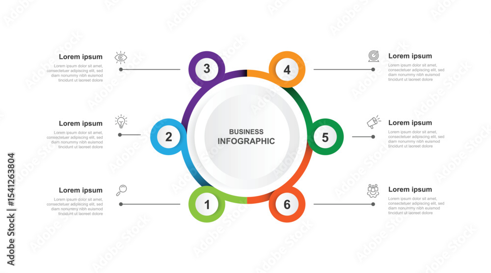 Poster business template presentation. management planning concept. 6 step process infographic vector eleme