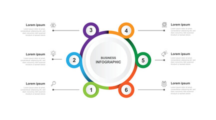 Business template presentation. Management planning concept. 6 step process infographic vector element 