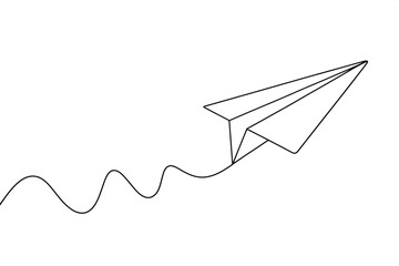 Single line drawing of paper airplane in flight