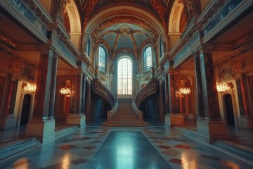 Obraz premium Timelapse showcasing the beautiful interior of the Austrian Parliament building with grand architecture and light, Timelapse of the Austrian Parliament