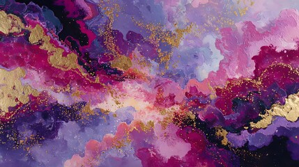 Vibrant Abstract Cosmic Painting with Pink Purple and Gold