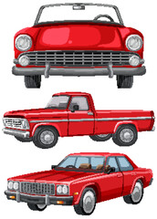 Classic Red Cars Vector Illustration Set