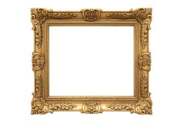 Ornate gold picture frame isolated on transparent background