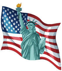 Statue of Liberty with American Flag Illustration