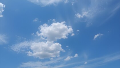 Obraz premium Light Cumulus Clouds Floating in Clear Blue Sky – Peaceful Weather Background