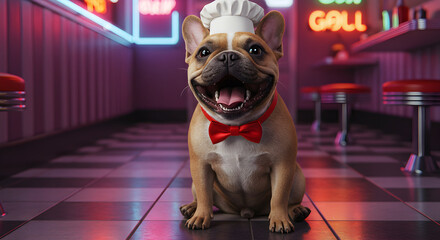 French Bulldog Chef in a Diner: A Cheerful and Charming Culinary Mascot