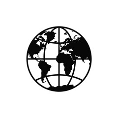 Simple black globe icon world map graphic