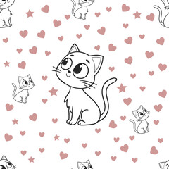 Cute cat seamless pattern, Ideal kids design, for fabric, wrapping, textile, wallpaper, apparel