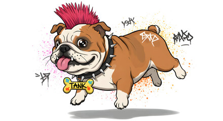 Punk Bulldog Cartoon: A Fun and Edgy Vector Illustration of a Cool Dog