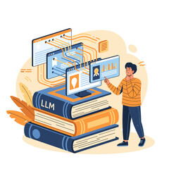 Conceptual vector illustrations of large-scale language models (LLM).