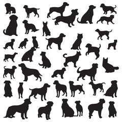 Set of black dog silhouette. Dog silhouette, vector, isolated black silhouette of a dog, collection. 
