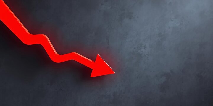 Red arrow pointing downwards, indicating decline or decrease, sign, symbol