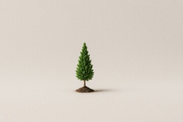 Small Evergreen Tree on Soil against Neutral Background for Nature and Environment Themes