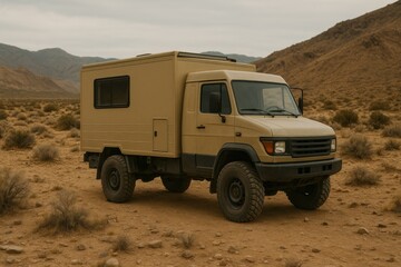 Off-road utility vehicle in a desert landscape, showcasing rugged design and outdoor adventure potential