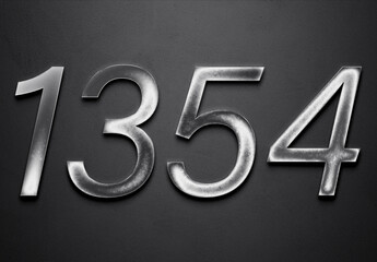 Chrome metal 3D number design of 1354 on grey background.