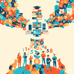 Conceptual vector illustrations of large-scale language models (LLM).