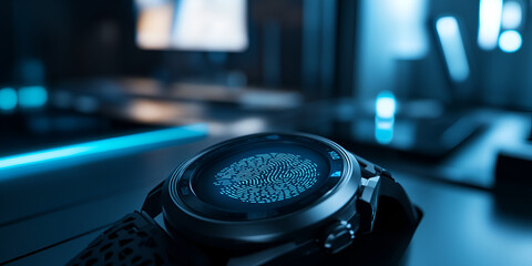 Smartwatch with Fingerprint Scanning Feature, Wearable Tech and Biometric Authentication Concept  
