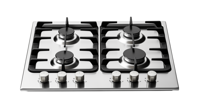 Modern Stainless Steel Gas Cooktop with Four Burners for Kitchen Design