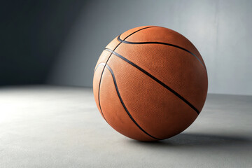 Obraz premium Single basketball on gray floor studio shot