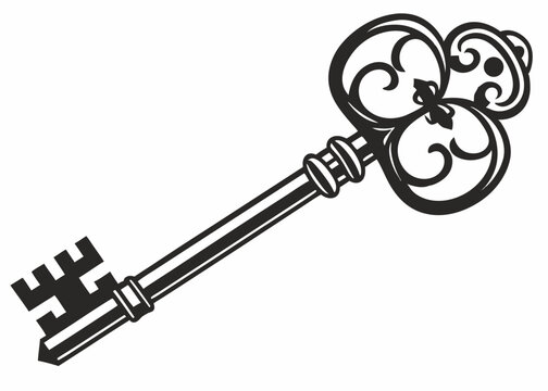 Vintage Skeleton Key Silhouette Vector &ndash; Classic Antique Key Design Isolated on White Background