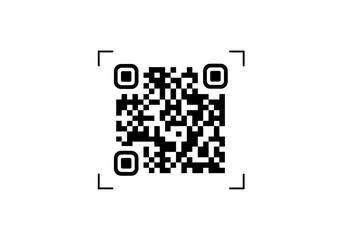 A centered QR code is surrounded by a white background with marker symbols and corner finders present