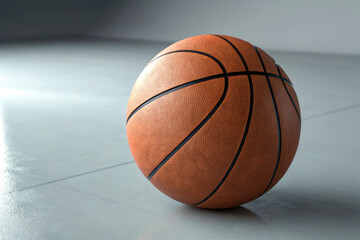 Fototapeta premium Single basketball on a gray floor