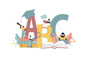 Education. People learn a language. Language classes. Internship. Training to speak a foreign language.eps