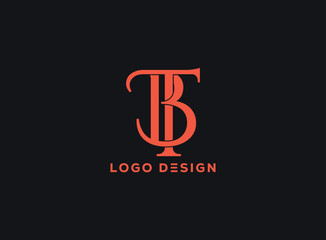 Elegant TB monogram logo with serif typography in bold orange on black background, ideal for premium branding, fashion identity, or luxury business logo design