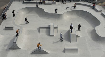 Obraz premium Skateboarders in Skatepark Doing Tricks