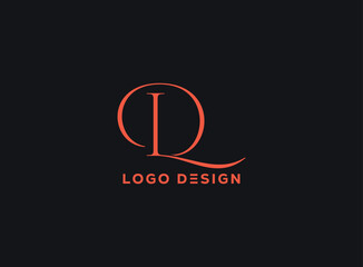 Elegant DL monogram logo design with minimalist curved red-orange letters on dark background, ideal for luxury branding, creative companies, boutique businesses, and identity
