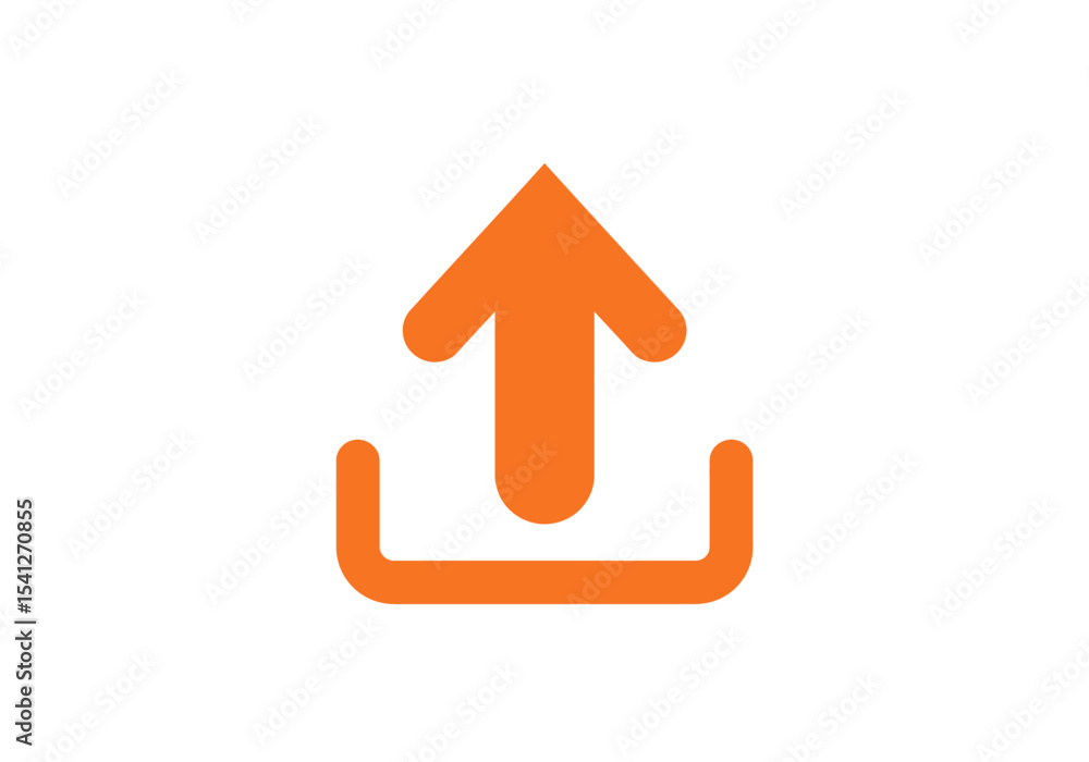Poster orange arrow pointing upwards set in a rounded squareu shape
