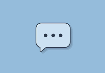 Light blue cartoon speech bubble with three dots inside outlined in black with a shadow effect